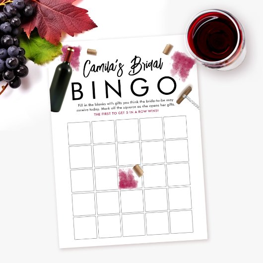 Bingo spel kaart wijn bruidsfeest thema