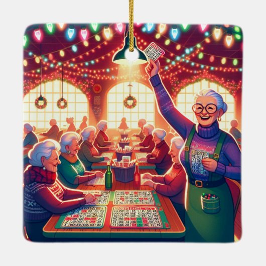 Bingo Spel Kerstmis Keramisch Ornament (Achterkant)