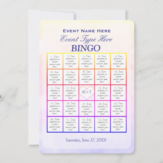 Bingo spel sjabloon kaart (Voorkant)