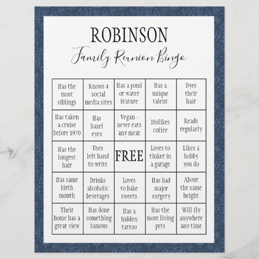 Bingo spel voor familiebijeenkomst #3 (Voorkant)