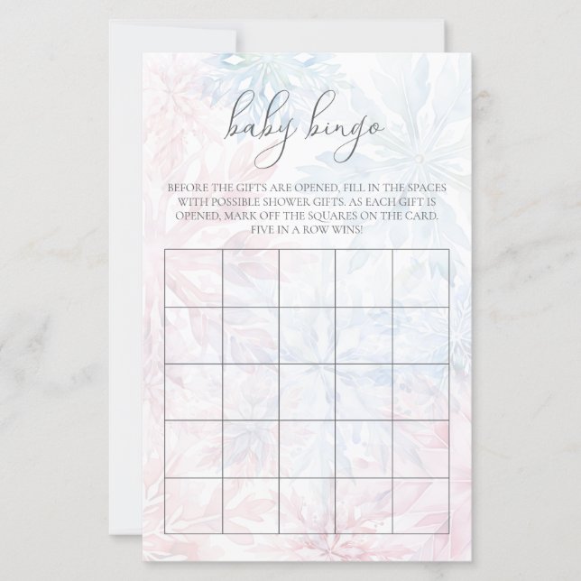 Bingo spel Winter Roze Blauwe Sneeuwvlok  (Voorkant)