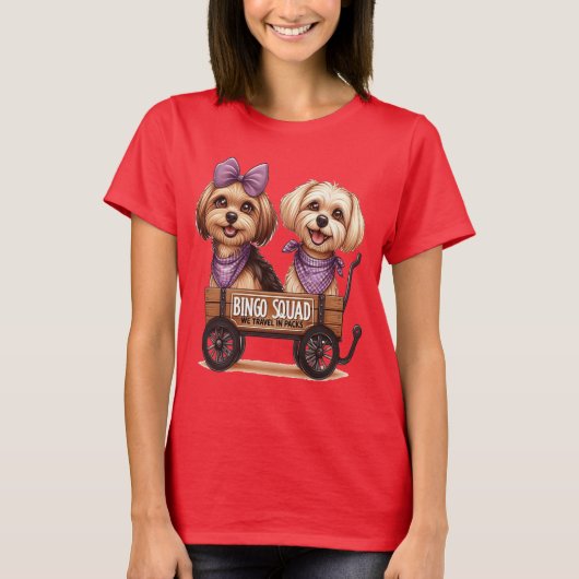 Bingo Squad Tshirt met Twee Schattigee Honden (Voorkant)