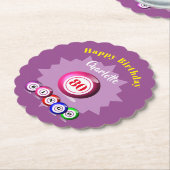 Bingo thema verjaardagsfeestje gepersonaliseerd kartonnen onderzetters (Gekanteld)