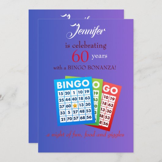 BINGO thema verjaardagsfeestuitnodiging Kaart (Voorkant / Achterkant)