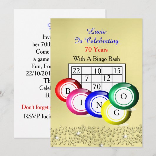 Bingo Thmed Party Fun Colorful Kaart (Voorkant / Achterkant)