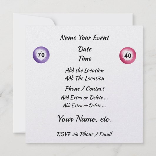 BINGO-uitnodiging Kaart (Achterkant)