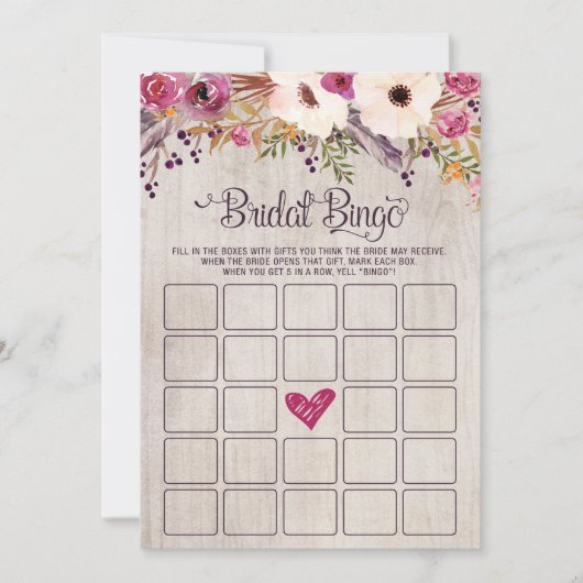 Bingo Vrijgezellenfeest Game Rustic Boho Flower Fl Kaart (Voorkant)