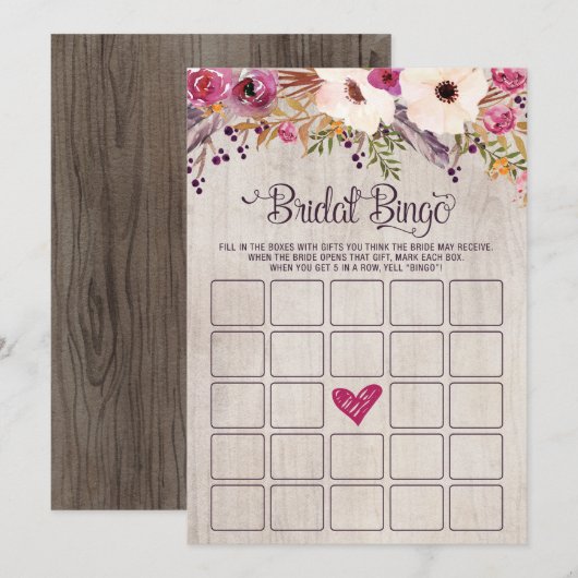Bingo Vrijgezellenfeest Game Rustic Boho Flower Fl Kaart (Voorkant / Achterkant)