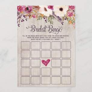Bingo Vrijgezellenfeest Game Rustic Boho Flower Fl Kaart
