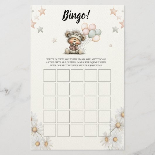 Bingo Whimsical Teddy Bear Baby Shower Game Briefpapier (Voorkant)
