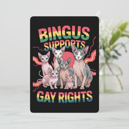 Bingus ondersteunt homorechten Sphynx Cat LGBTQ Pr Kaart (Staand voorkant)