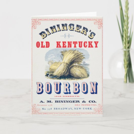 Bininger's Old Kentucky Bourbon 1849 Reserve. Kaart (Voorkant)