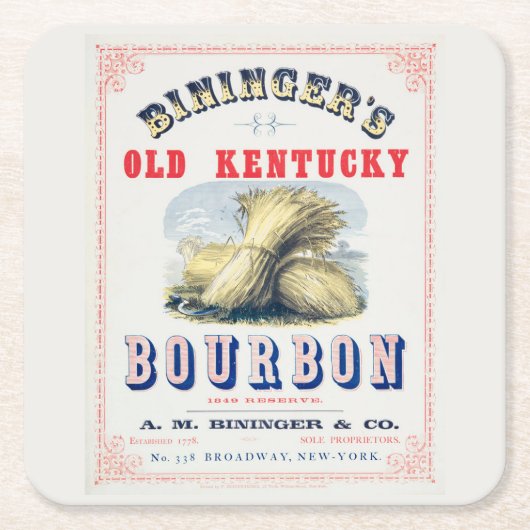 Bininger's Old Kentucky Bourbon 1849 Reserve. Kartonnen Onderzetters (Voorkant)