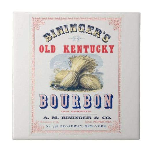 Bininger's Old Kentucky Bourbon 1849 Reserve. Tegeltje (Voorkant)