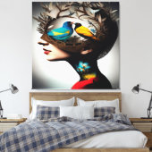 Binnen haar hoofdvogels 2 canvas afdruk (Insitu (Slaapkamer))