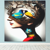 Binnen haar hoofdvogels 2 canvas afdruk (Insitu (Houten vloer))