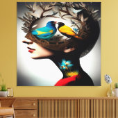 Binnen haar hoofdvogels 2 canvas afdruk (Insitu (Woonkamer))
