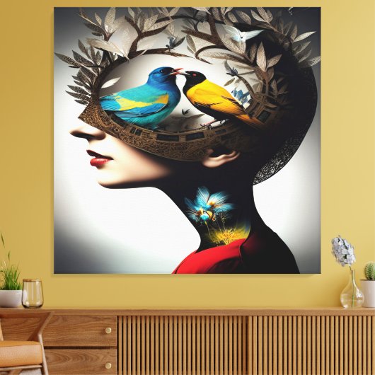 Binnen haar hoofdvogels 2 canvas afdruk (Insitu (Woonkamer))