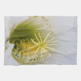 Binnen van een witte cactus in bloei theedoek