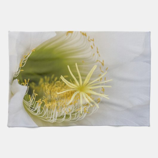 Binnen van een witte cactus in bloei theedoek (Horizontaal)