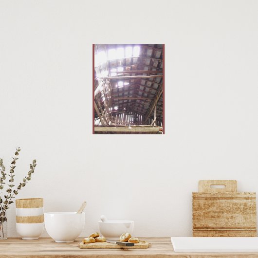 Binnenbalken en vloerbedekking van oude Barn Poster (Keuken)