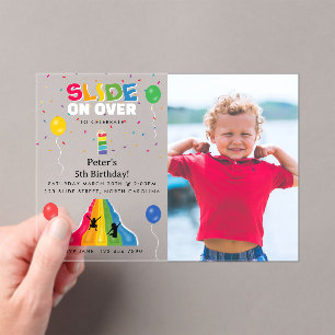 Binnenglijbaan Park Kids Speeltuin Verjaardag Foto Acryl Uitnodigingen
