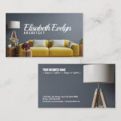 Binnenkant donkerblauwe wand met gele sofa visitekaartje (Voorkant / Achterkant)