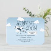 Binnenkort arriveren: Airplane Baby shower Invitat Kaart (Staand voorkant)