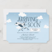 Binnenkort arriveren: Airplane Baby shower Invitat Kaart (Voorkant)