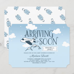 Binnenkort arriveren: Airplane Baby shower Invitat Kaart