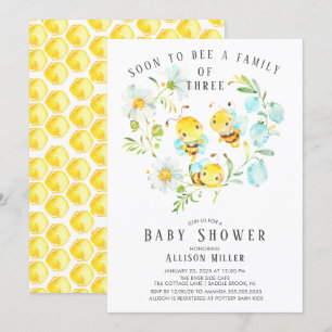 Binnenkort bij Bee Familie van 3 Baby shower Invit Kaart