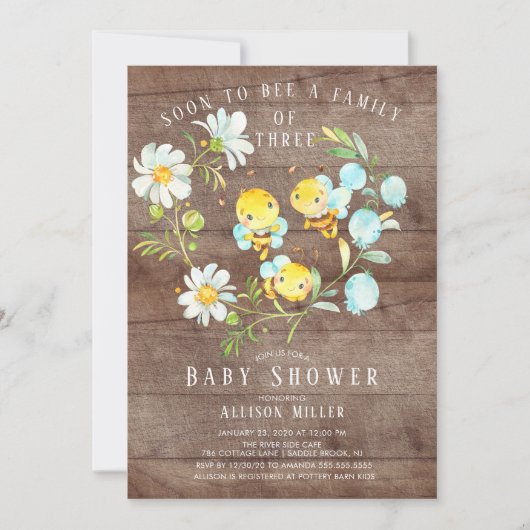 Binnenkort bij Bee Familie van 3 Baby shower Invit Kaart (Voorkant)