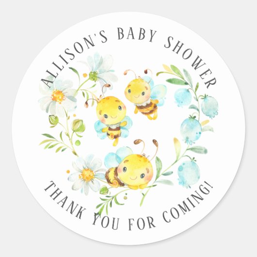 Binnenkort bij Bee Familie van 3 Bee Baby shower D Ronde Sticker (Voorkant)