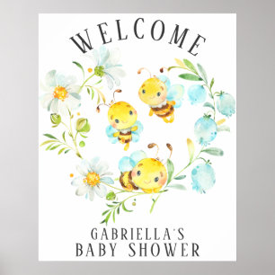 Binnenkort bijenfamilie van 3 Baby shower Poster b