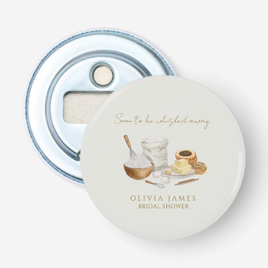 Binnenkort bruiloftsshower button flesopener (Voorkant)