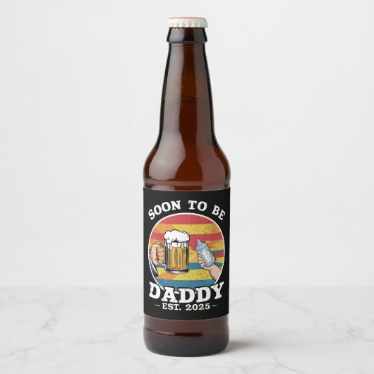 Binnenkort Daddy 2025 Eerste keer Daddy 2025 Retro Bier Etiket (Voorkant)