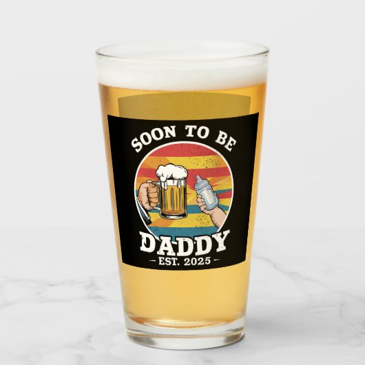 Binnenkort Daddy 2025 Eerste keer Daddy 2025 Retro Glas (Voorkant gevuld)