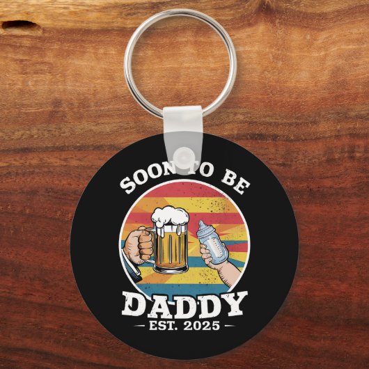 Binnenkort Daddy 2025 Eerste keer Daddy 2025 Retro Sleutelhanger (Voorkant)