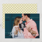 Binnenkort drie foto-overlay, aangepaste zwangersc aankondiging (Voorkant / Achterkant)