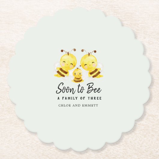 Binnenkort een familie van drie Baby shower Custom Kartonnen Onderzetters (Voorkant)