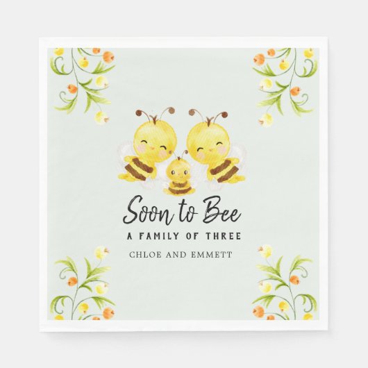 Binnenkort een familie van drie Baby shower Custom Servet (Voorkant)