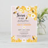 Binnenkort familie van drie Bumble Bee Baby shower Kaart (Staand voorkant)