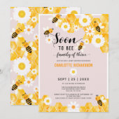 Binnenkort familie van drie Bumble Bee Baby shower Kaart (Voorkant / Achterkant)