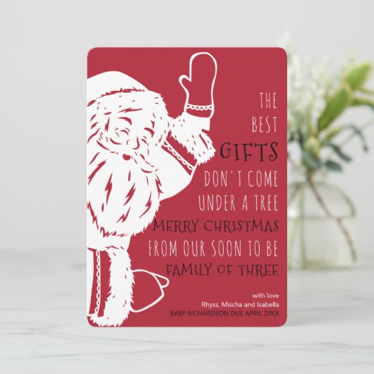 Binnenkort familie van drie kerstmannen feestdagenkaart (Staand voorkant)