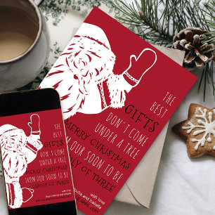 Binnenkort familie van drie kerstmannen feestdagenkaart