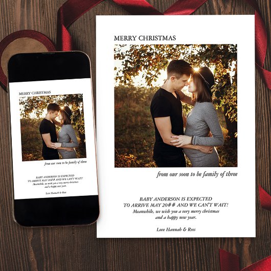 Binnenkort familie van drie minimale foto zwangers aankondiging