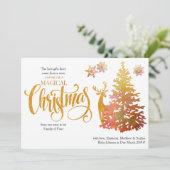Binnenkort familie van vier kerstbomen. feestdagenkaart (Staand voorkant)