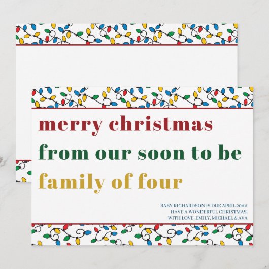 Binnenkort familie van vier kleurrijke Typografie Feestdagenkaart (Voorkant / Achterkant)