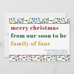 Binnenkort familie van vier kleurrijke Typografie Feestdagenkaart