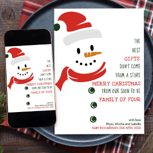 Binnenkort familie van vier Snowman-zwangerschap Feestdagenkaart